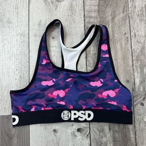 PSD Girls Purple & Pink Camo Racerback Sports Bra with Branded Band